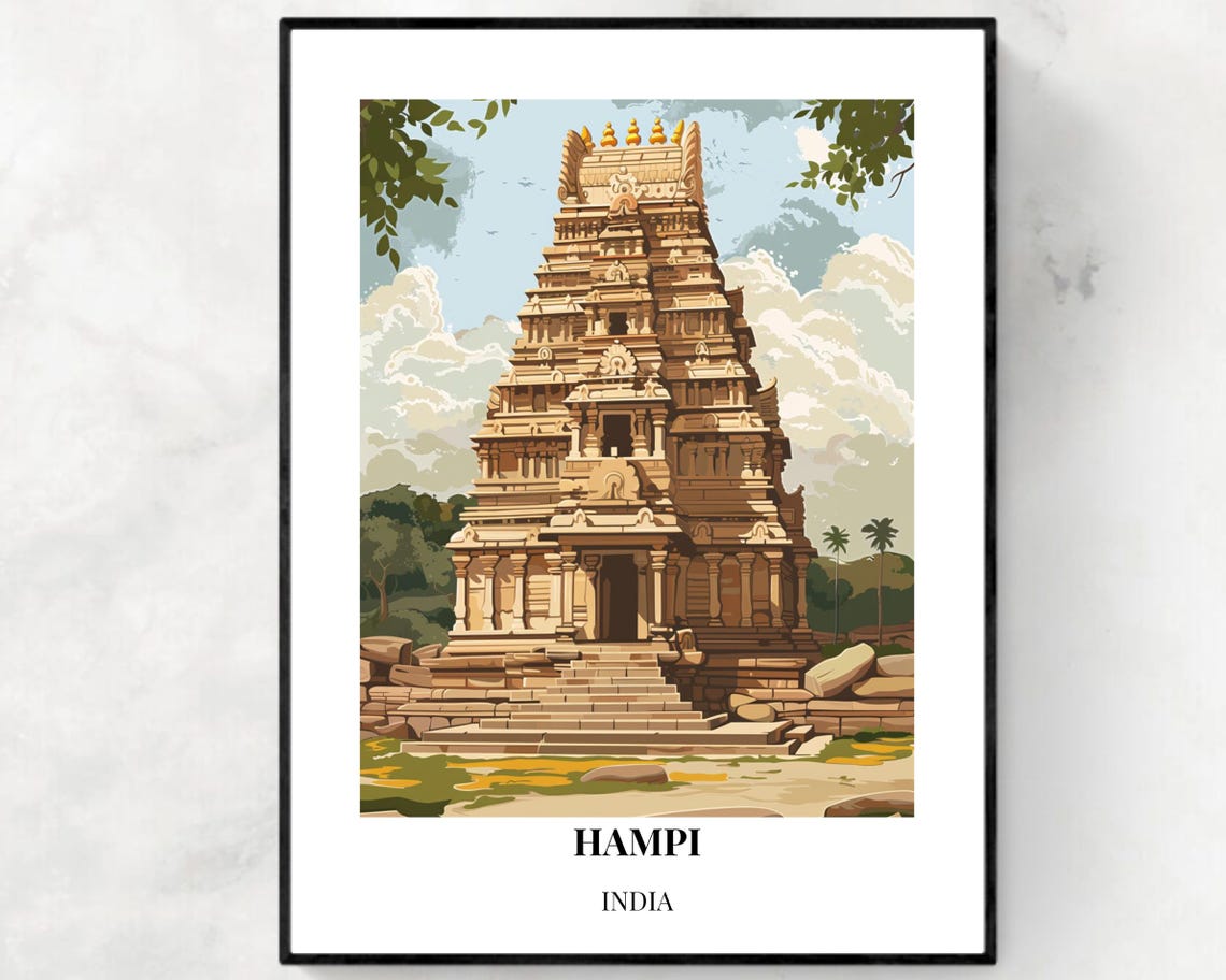 Hampi India Historic Stone Temple Tower Daytime Heritage Poster