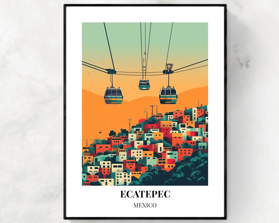 Ecatepec Mexico Cable Car Over Colorful Hillside Sunset Poster