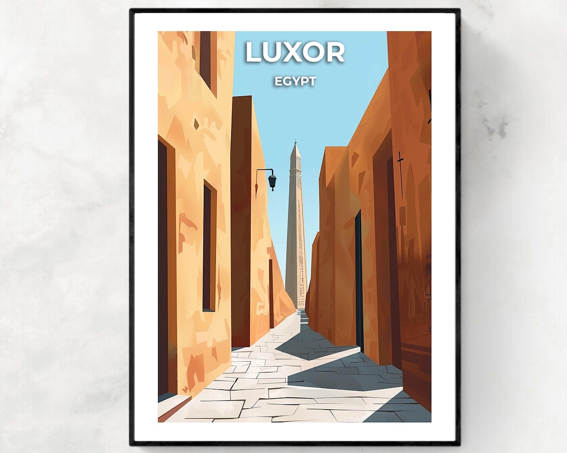 Luxor Egypt Ancient Obelisk Narrow Alley Old Town Travel Poster