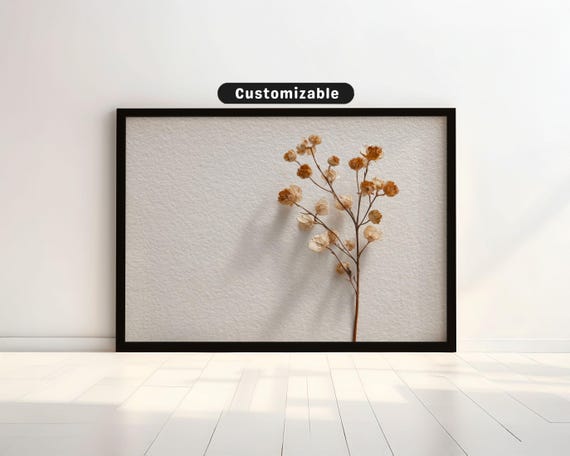 Single Dried Flower Stem On Ivory Paper With Soft Texture Botanical Wall Art Neutral Minimal Print