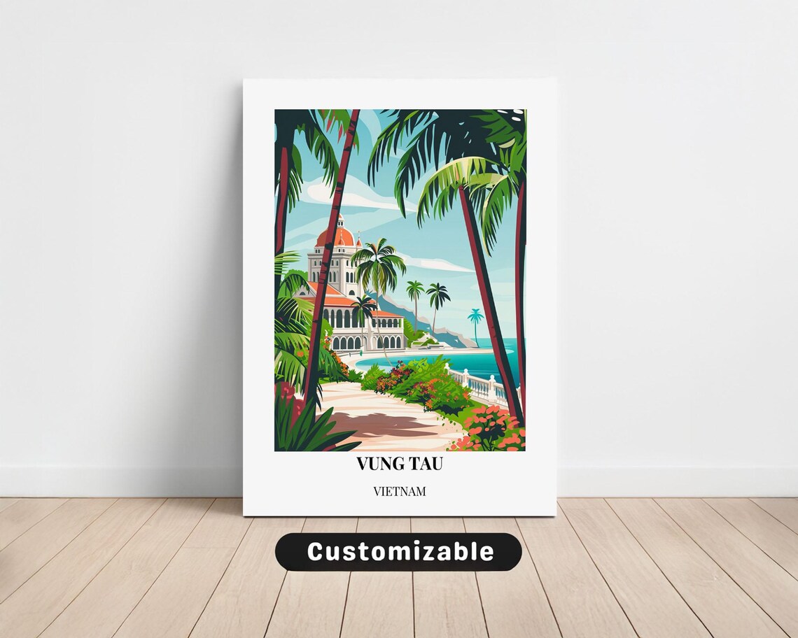 Vung Tau Vietnam Vintage Travel Palm Promenade Dome Beach Poster