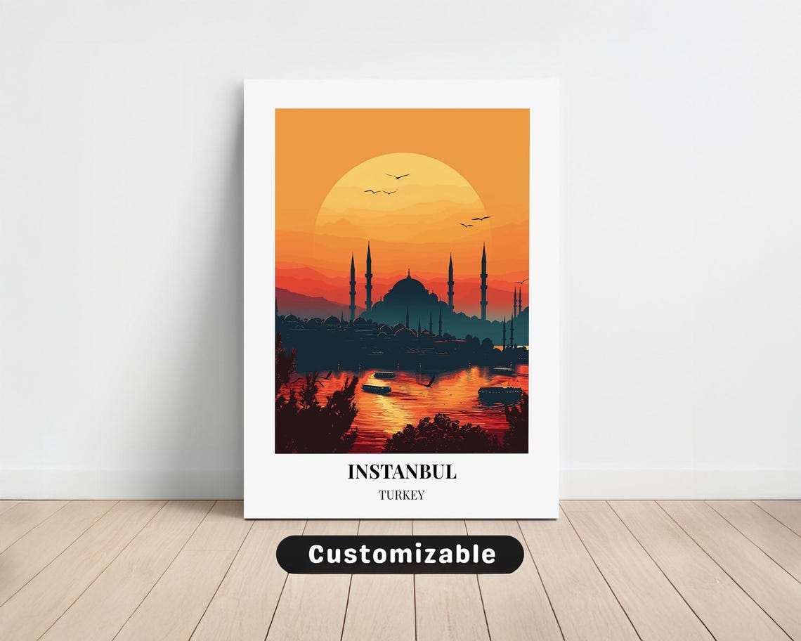 Istanbul Turkey Sunset Mosque Silhouette Skyline Travel Poster