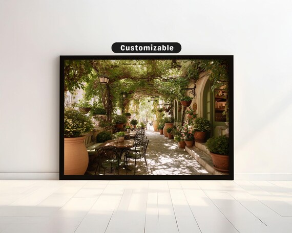 Charming Outdoor Cafe Vine Covered Pergola Pots Arches European Art Poster