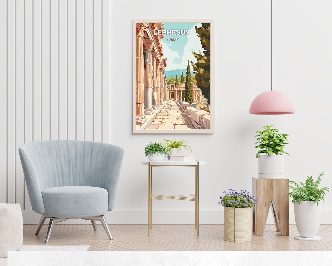 Ephesus Turkey Ancient Marble Columns Ruins Travel Illustration Poster - Image 2