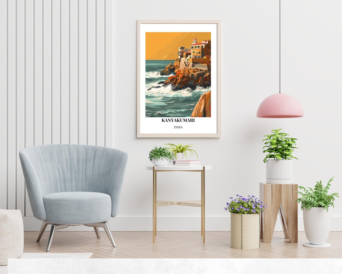 Kanyakumari India Cliffside Town Ocean Swell Minimal Travel Poster - Image 2