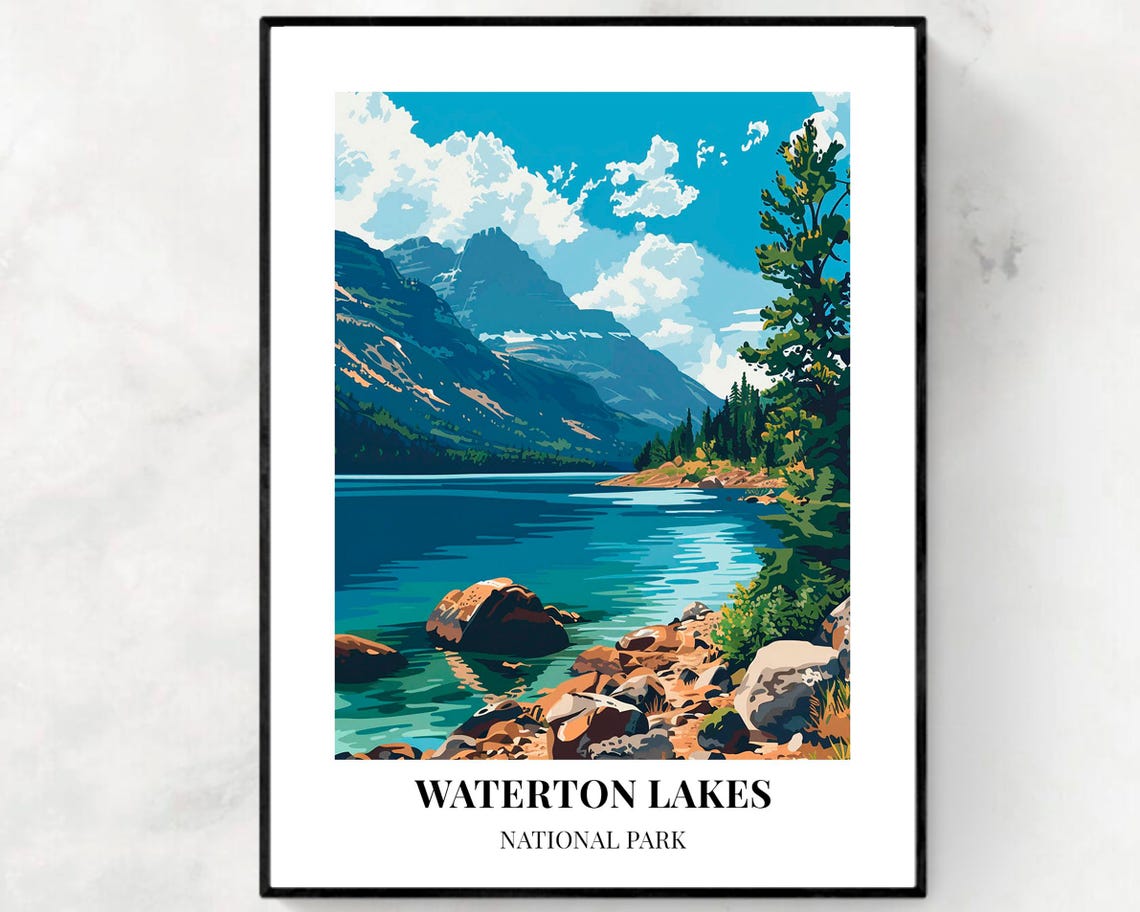 Waterton Lakes National Park Canada Travel Print Wall Art Waterton Lakes National Park City Print Waterton Lakes Waterton Lakes