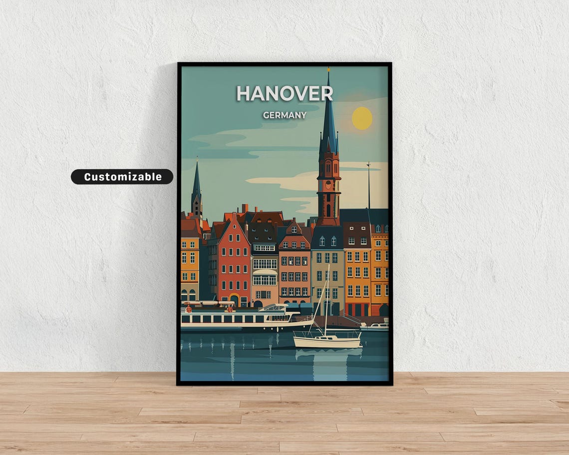 Hanover Germany Waterfront Old Town Harbor Skyline Travel Poster