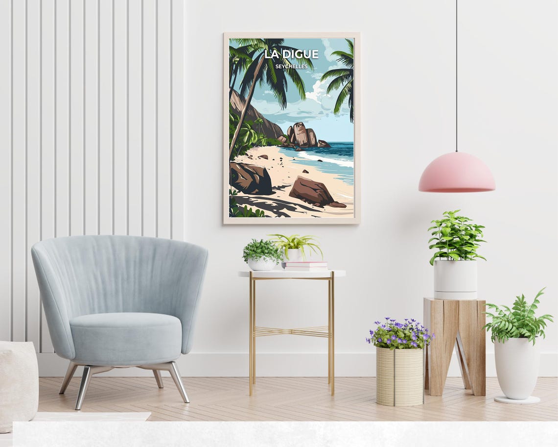 La Digue Seychelles Granite Boulders Beach Island Travel Poster - Image 2