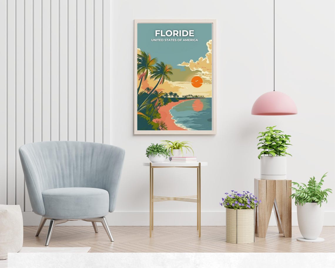 Florida Tropical Beach Sunset Scenic Travel Poster With Sky Title - Image 2