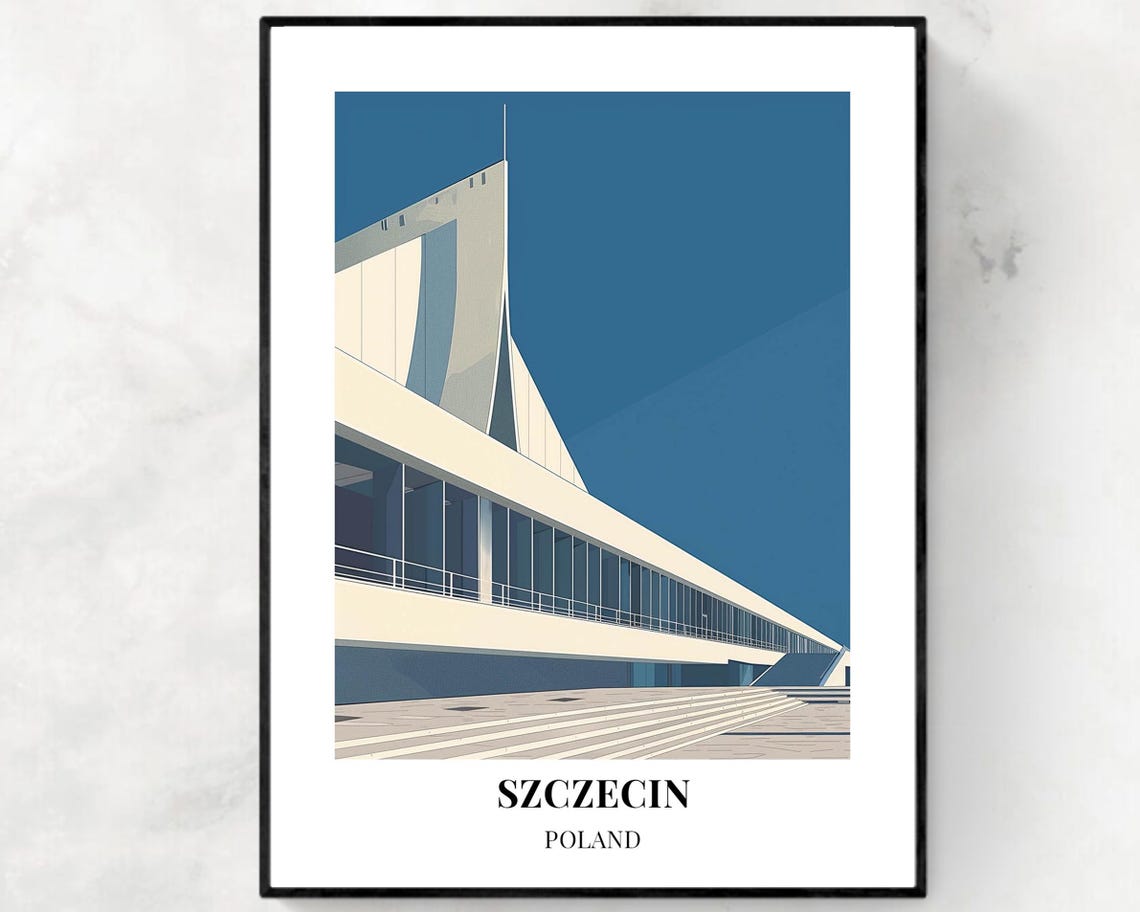 Szczecin Poland Philharmonic Hall Minimal Modern Architecture Poster