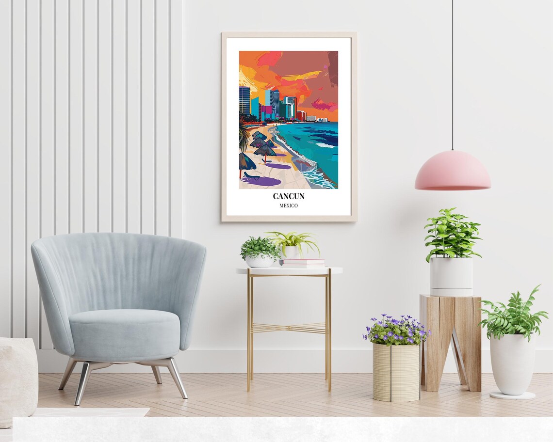 Cancun Mexico Sunset Beach Resort Skyline Colorful Travel Poster - Image 2
