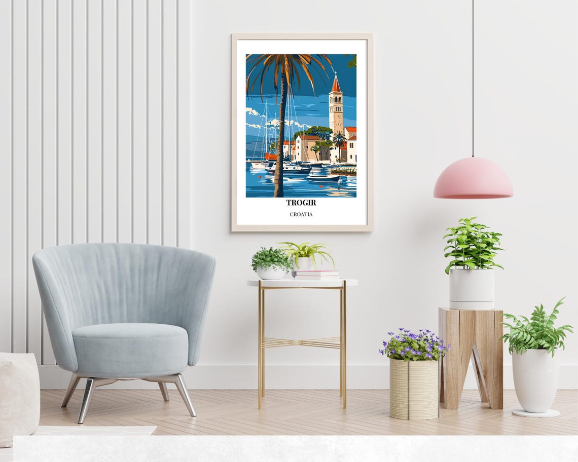 Trogir Croatia Harbor Palm Bell Tower Seaside Travel Poster Artwork - Image 2