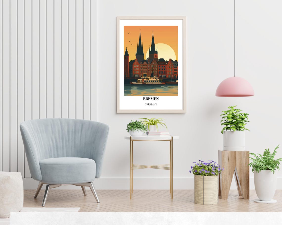 Bremen Germany Sunset Harbor Old Town Waterfront Vintage Poster - Image 2