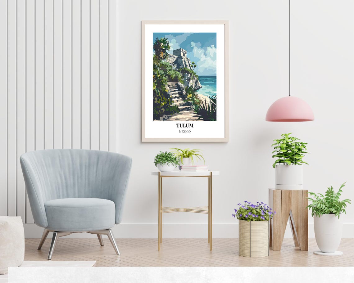 Tulum Mexico Poster with Cliffside Maya Ruins Over Turquoise Beach - Image 2