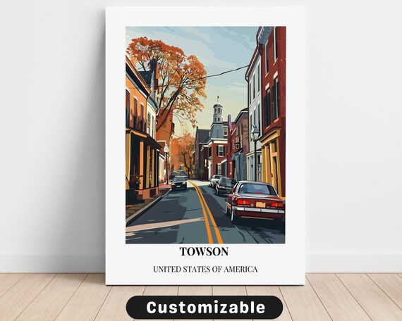 Towson Autumn Street Brick Houses Vintage Travel Poster USA Art