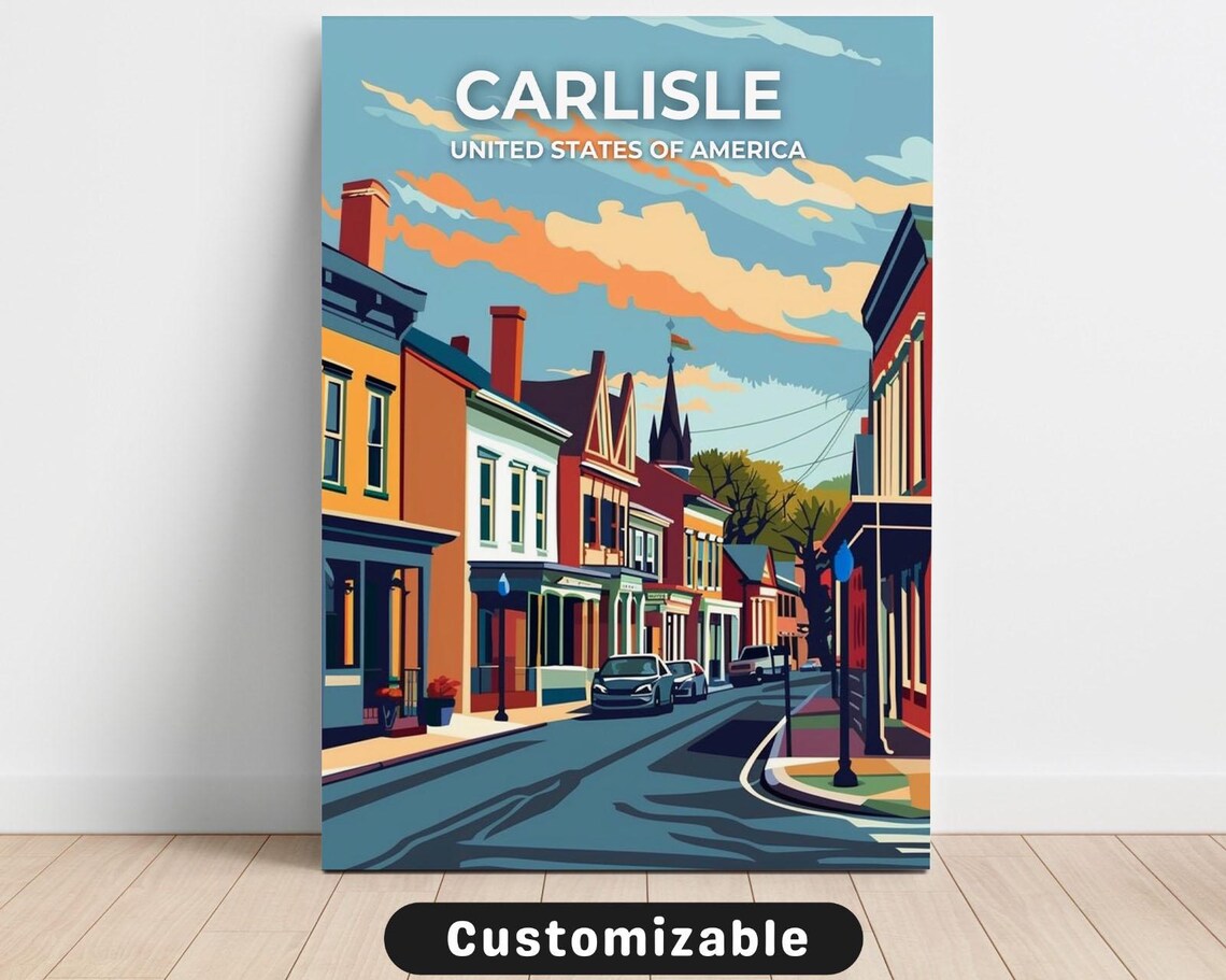 Carlisle United States Colorful Main Street Retro Travel Poster