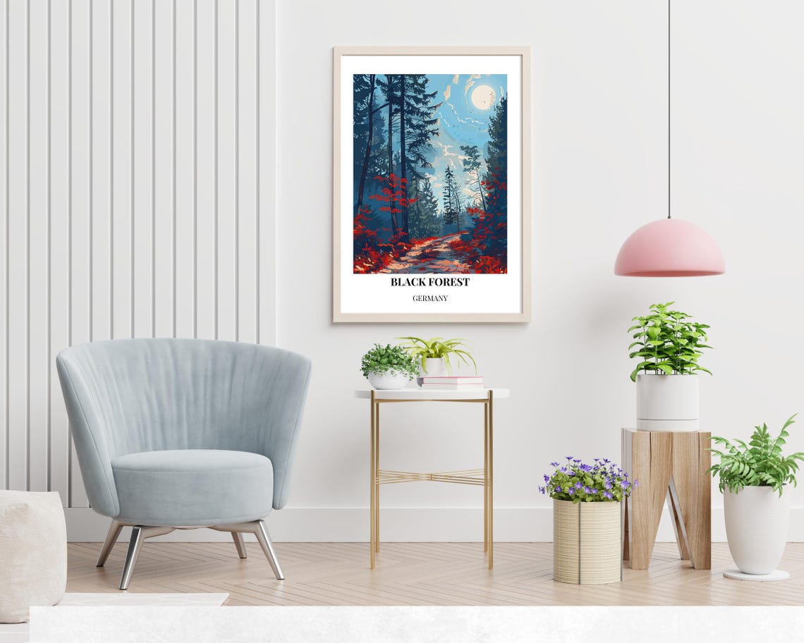 Black Forest Germany Pine Trail Moonlight Red Foliage Travel Poster - Image 2