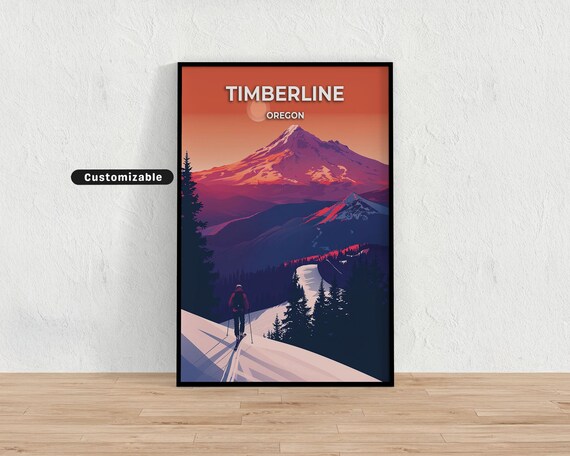 Timberline Oregon Skier Sunset Slope Mountain Vintage Ski Travel Poster