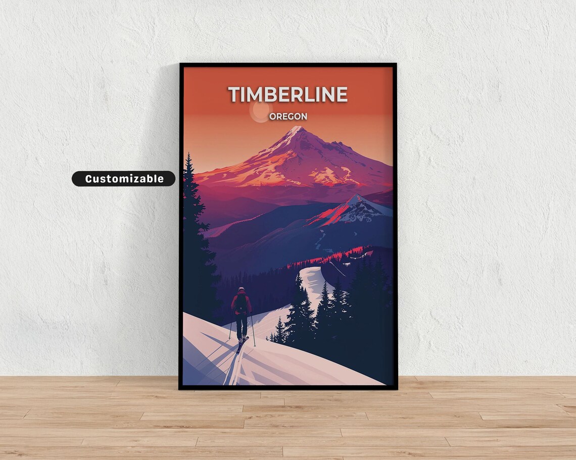 Timberline Oregon Skier Sunset Slope Mountain Vintage Ski Travel Poster