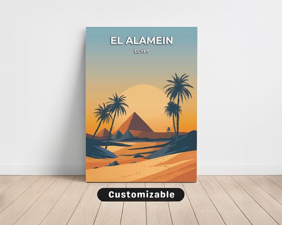 El Alamein Egypt Pyramids Golden Sunset Palm Trees Travel Poster