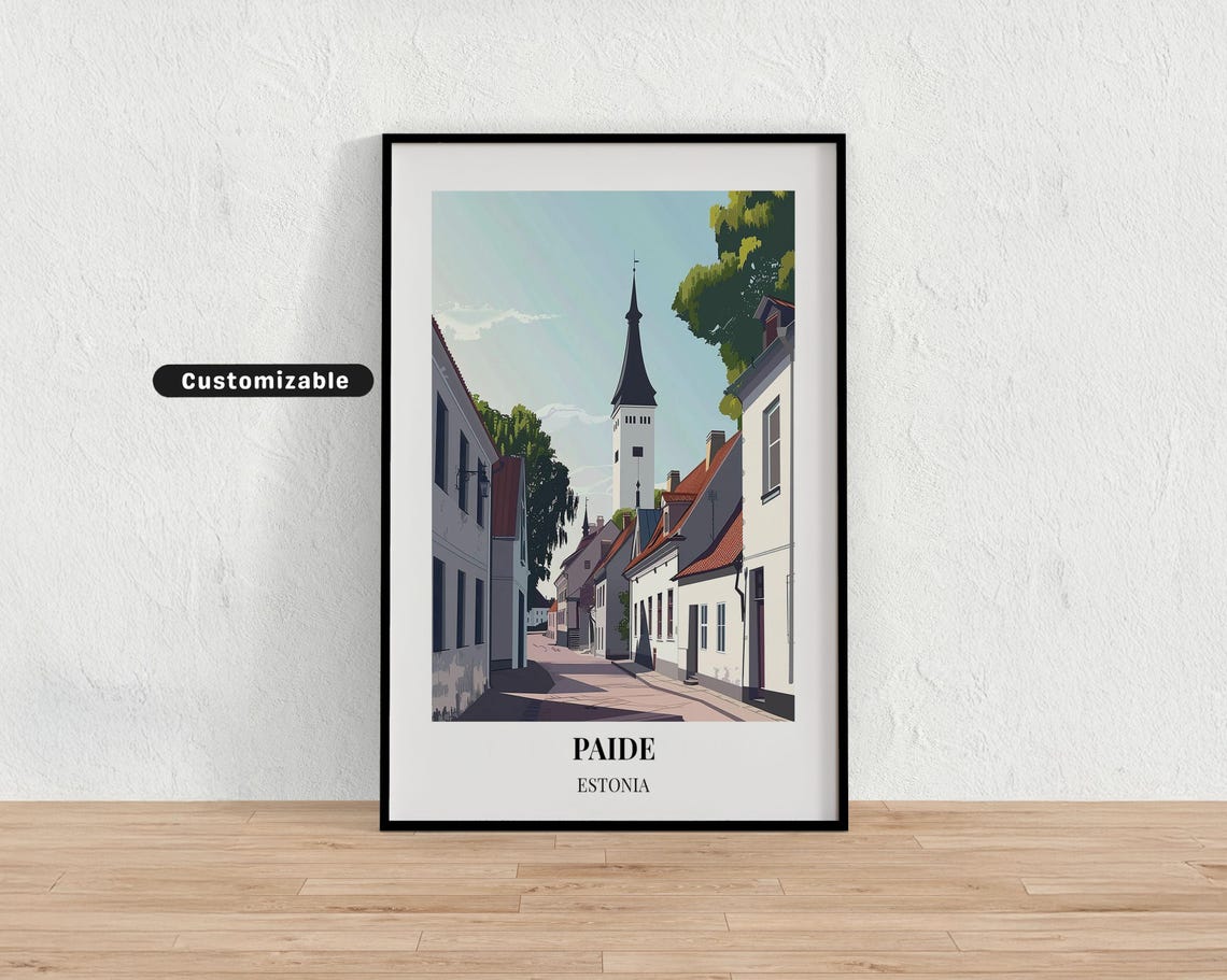 Paide Estonia Old Town Street Travel Poster Customizable Baltic Decor