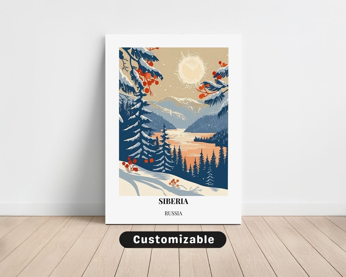 Siberia Russia Winter Landscape Snowy Mountains Travel Poster