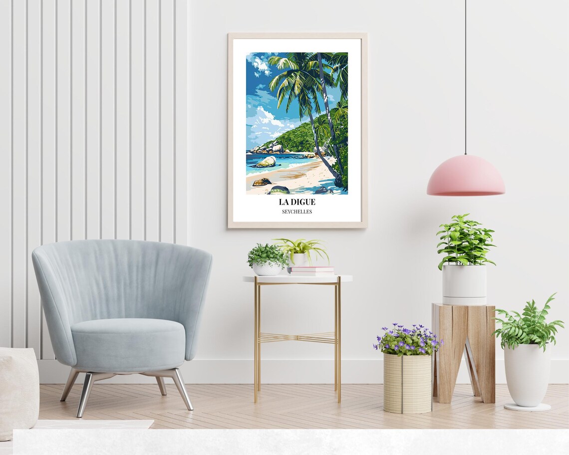 La Digue Seychelles Palm Fringed Cove White Sand Travel Poster - Image 2