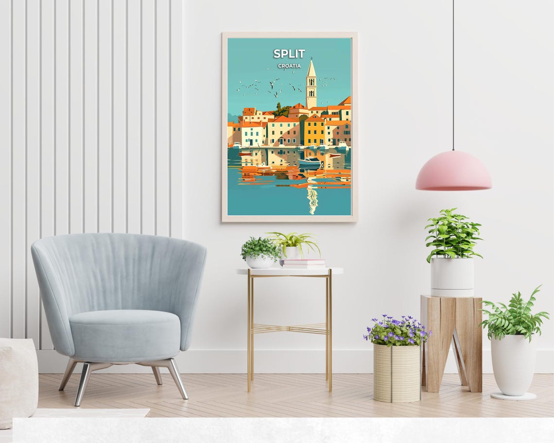 Split Croatia Old Town Harbor Mirror Reflection Sunset Poster - Image 2
