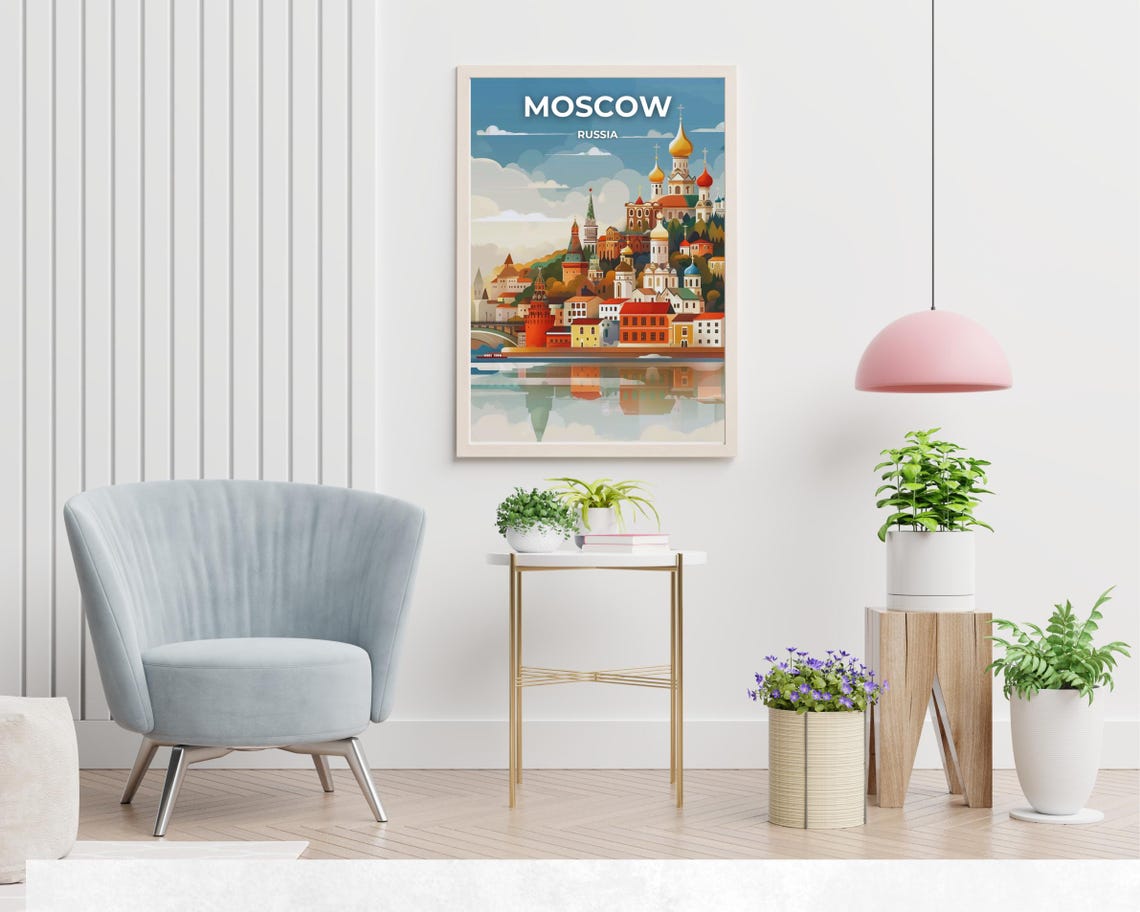 Moscow Russia Kremlin Riverside Churches Day Scene View Poster - Image 2