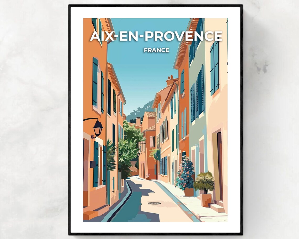 Aix En Provence Sunny French Street France Vintage Travel Poster