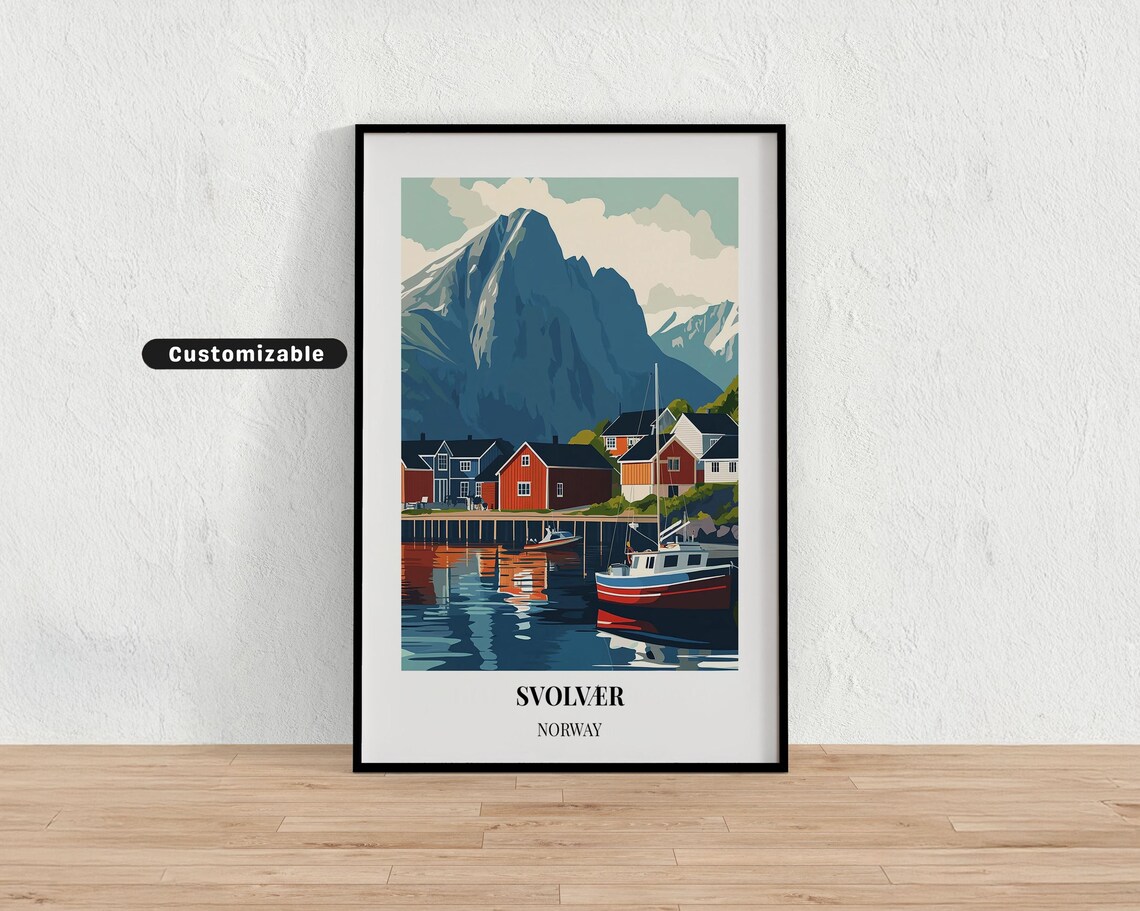 Svolvær Norway Fjord Fishing Village Customizable Poster Art