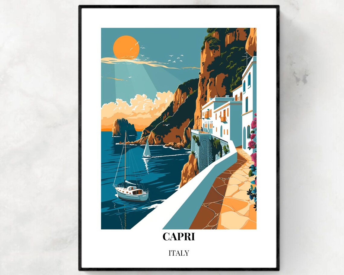Capri Italy Travel Poster, City and Wedding Gift