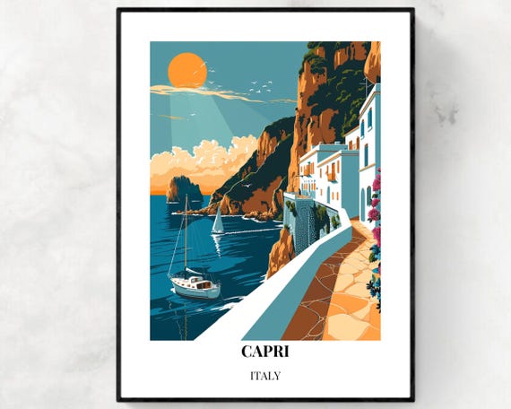 Capri Italy Travel Poster, City and Wedding Gift
