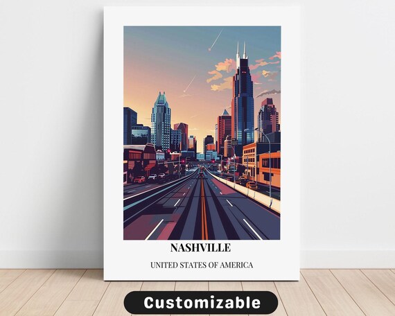 Nashville Skyline at Sunset City Highway United States Travel Poster