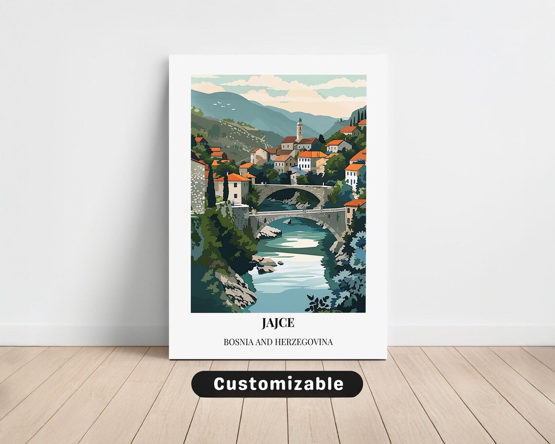 Jajce Bosnia And Herzegovina Stone Bridges Europe Travel Poster