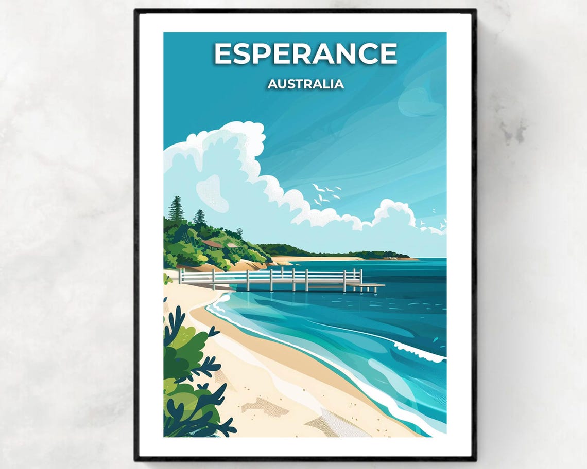 Esperance Australia Wooden Pier Turquoise Bay Beach Travel Poster