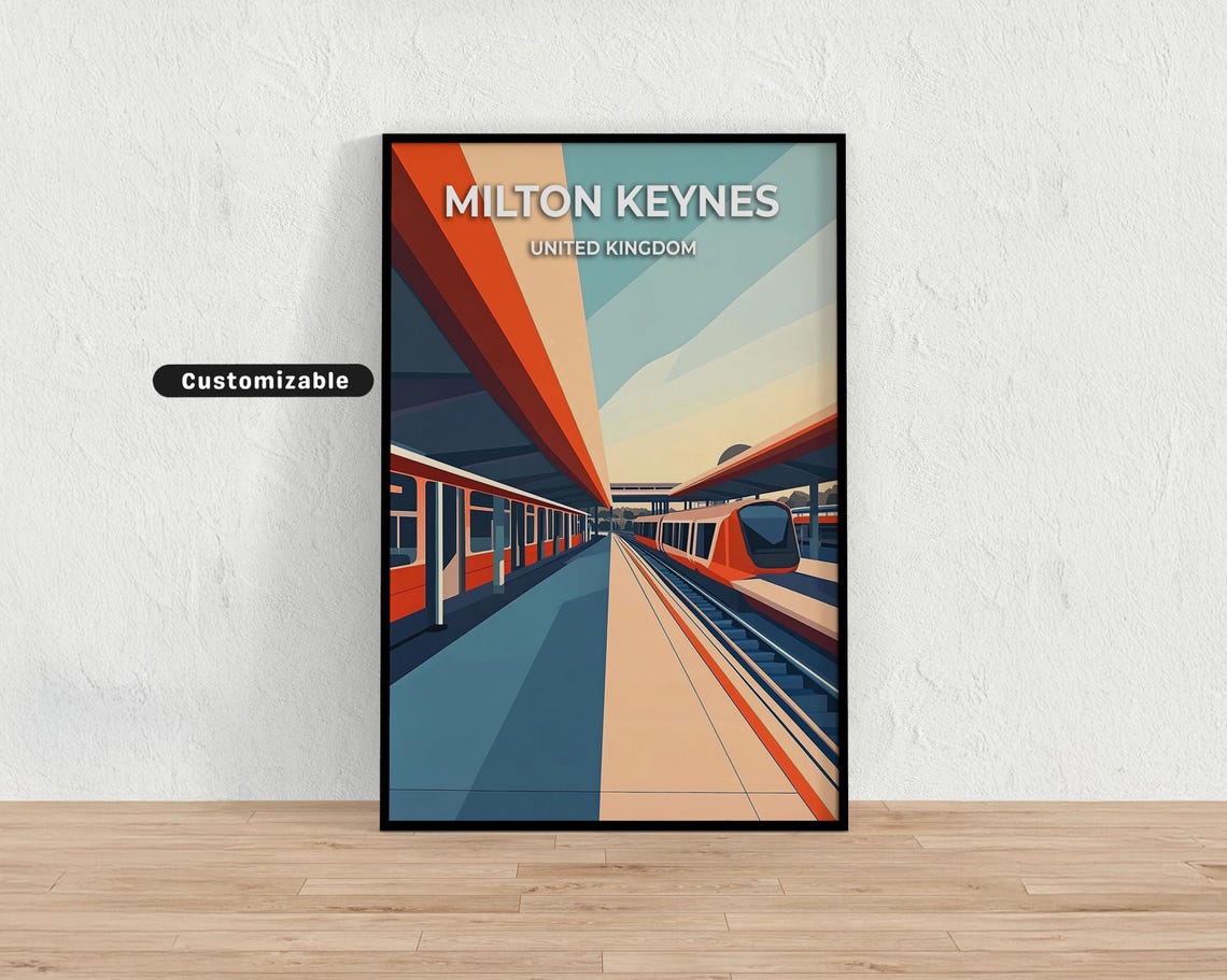 Milton Keynes United Kingdom Train Station Railway Travel Poster