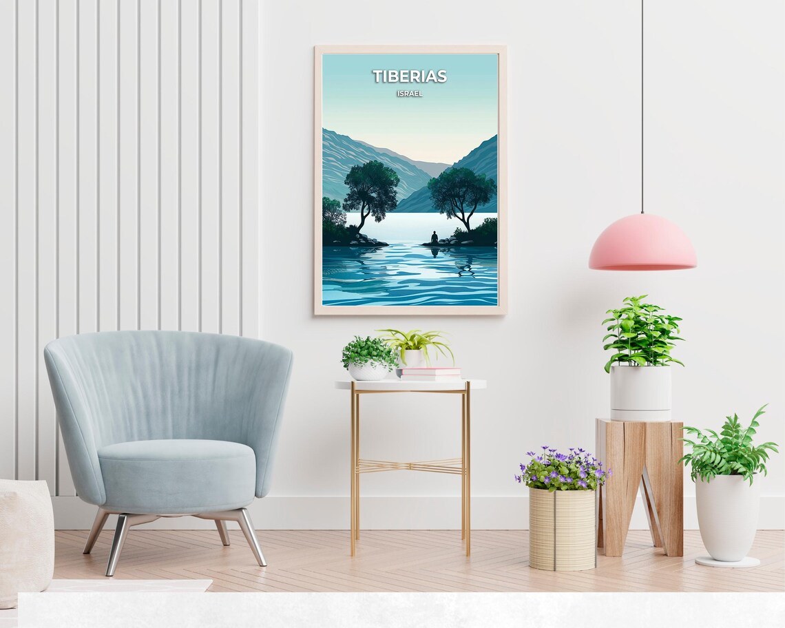 Tiberias Israel Sea Of Galilee Dawn Mountains Lakeside Travel Poster - Image 2