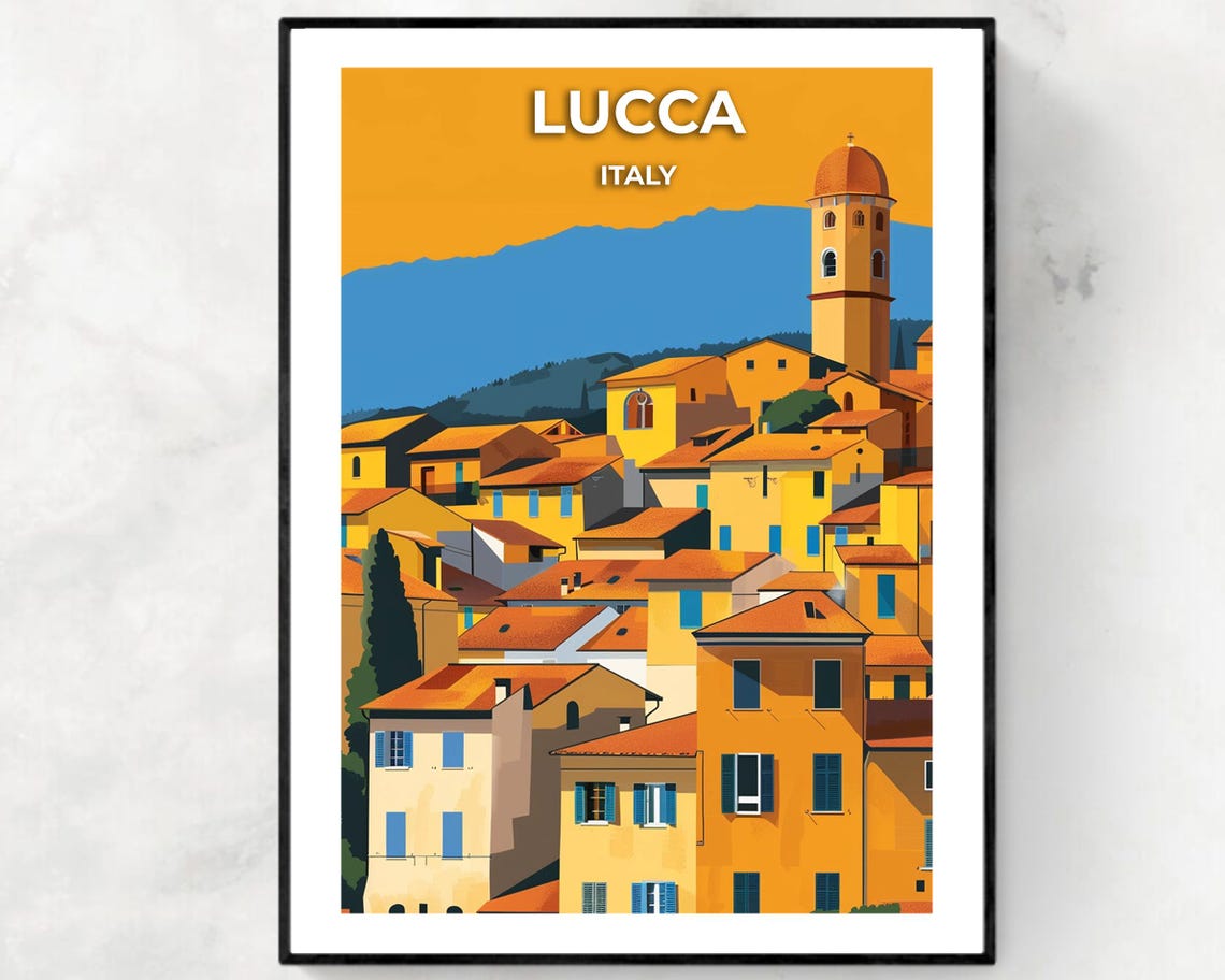 Lucca Italy Tuscan Hill Town Terracotta Rooftops View Poster