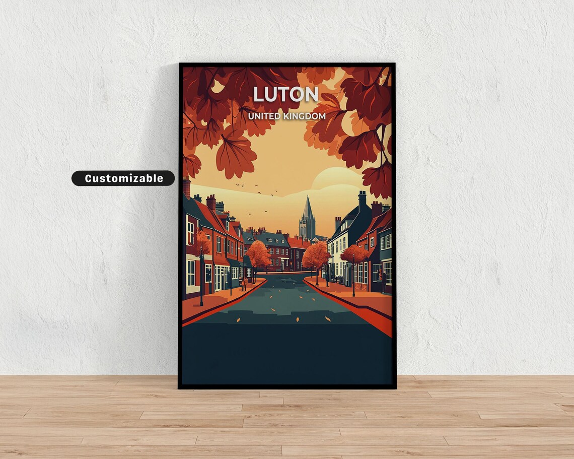 Luton United Kingdom Autumn Street Customizable Travel Poster