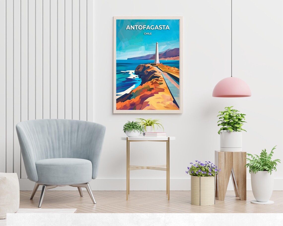 Antofagasta Chile Rocky Coast Monument Over Deep Blue Sea Poster - Image 2
