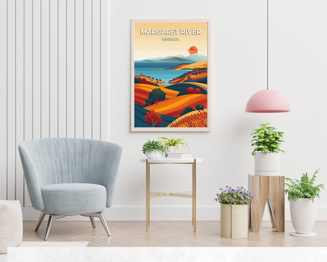Margaret River Australia Sunset Rolling Hills Vineyard Coast Poster - Image 2