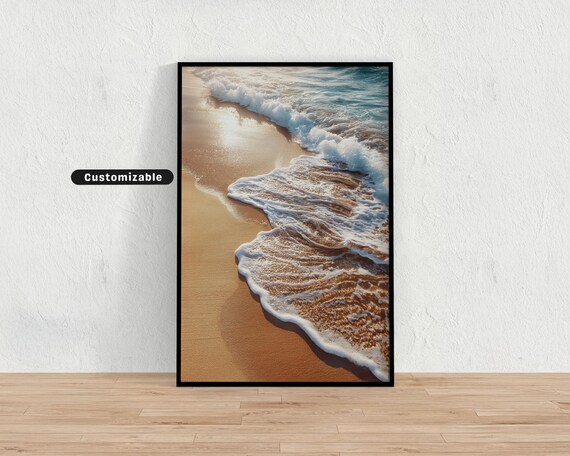 Golden Morning Ocean Waves Rolling On Sandy Beach Coastal Print