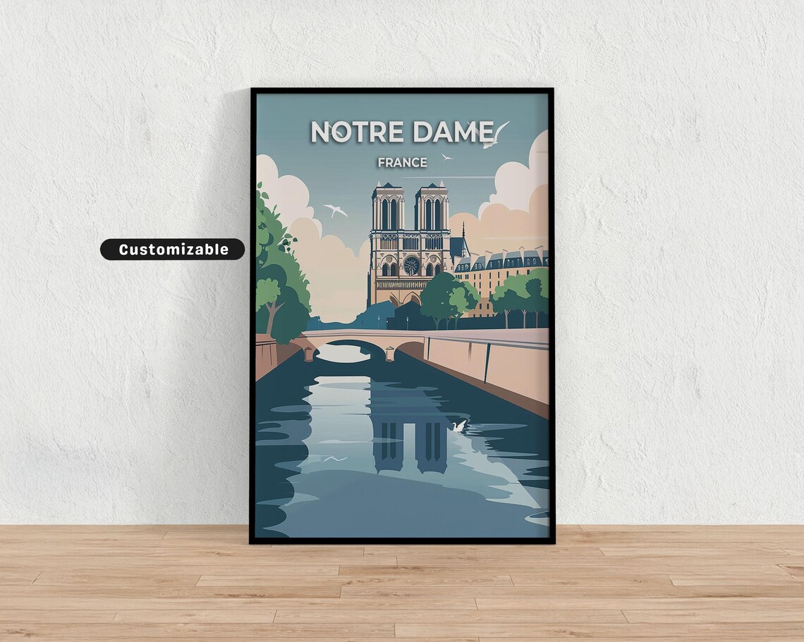 Notre Dame Paris France Seine River View Custom Travel Poster