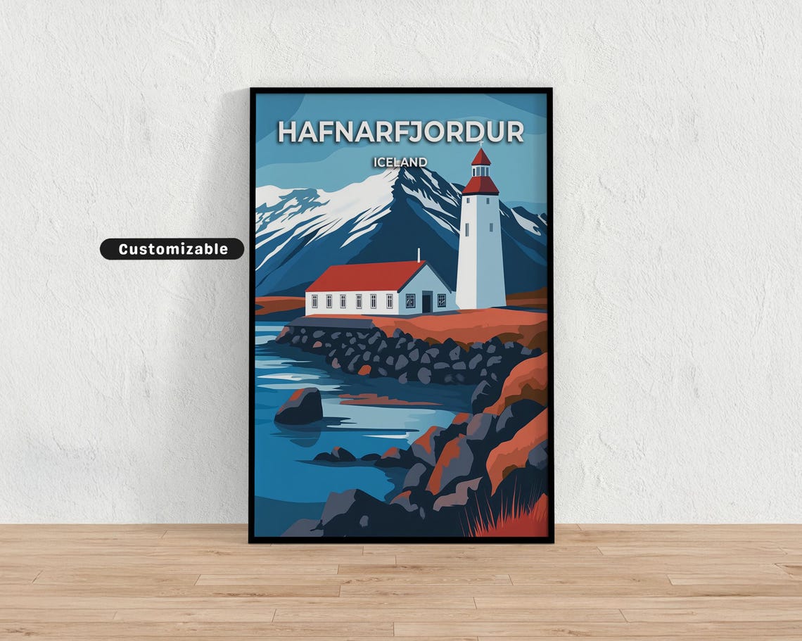 Hafnarfjordur Iceland Lighthouse Rocky Coast Customizable Poster