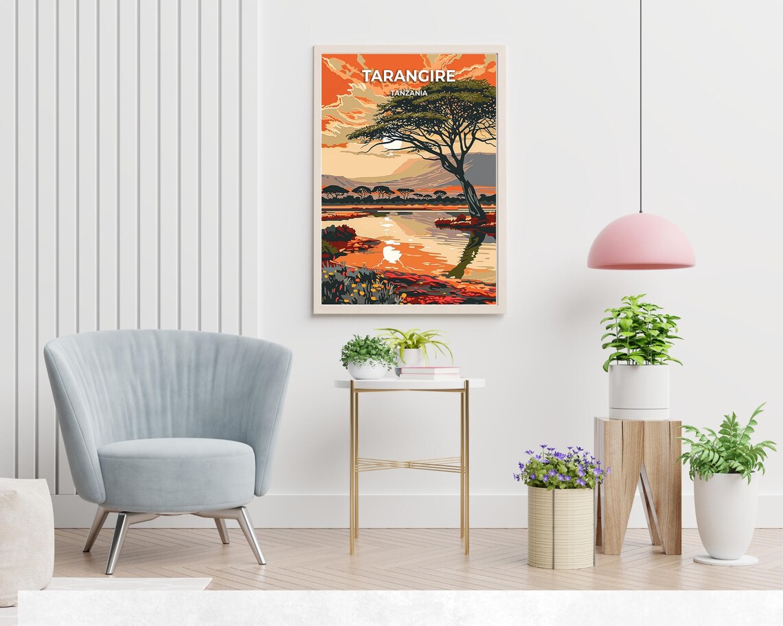 Tarangire Tanzania Acacia Tree Sunset Savanna Wildlife Poster - Image 2