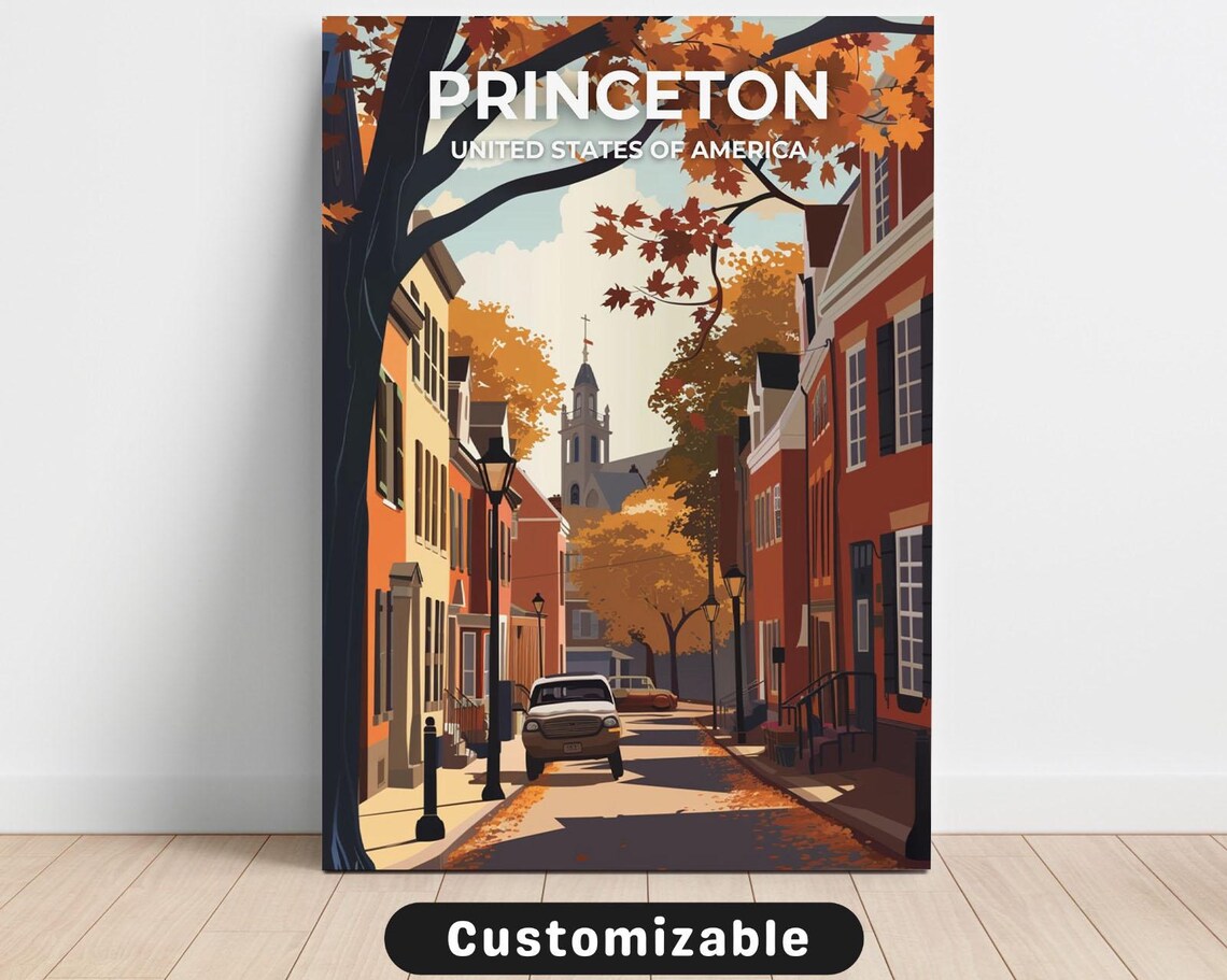 Princeton Historic Autumn Street Fall Foliage Retro Travel Poster