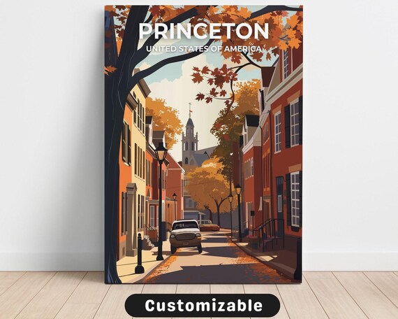Princeton Historic Autumn Street Fall Foliage Retro Travel Poster