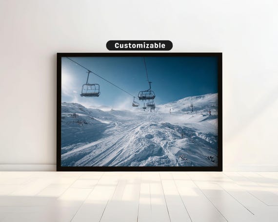 Snowy Ski Slope With Chairlifts Under Clear Blue Sky Travel Wall Art Print Scenic Landscape Decor