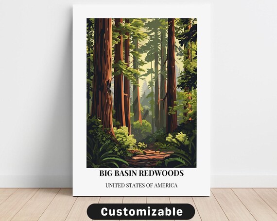 Big Basin Redwoods Vintage Travel Poster United States Forest Artwork